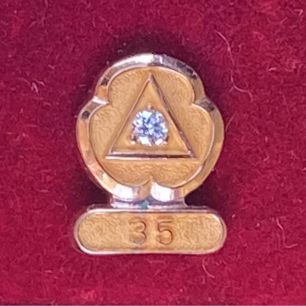 Set of 2 gold pins for city services one marked 14k on 10k one with a diamond